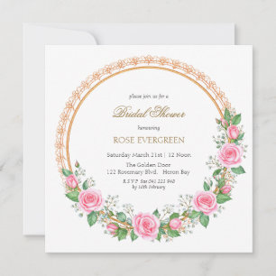 Blushing Romance: Pink Roses and Baby’s Breathe In Invitation
