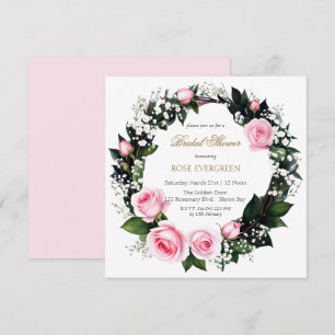 Blushing Romance: Pink Roses and Baby’s Breathe In Invitation