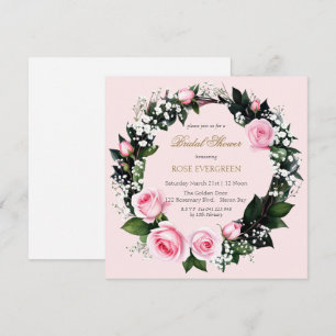 Blushing Romance: Pink Roses and Baby’s Breathe In Invitation