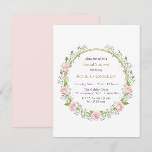 Blushing Romance: Pink Roses and Baby’s Breathe Invitation