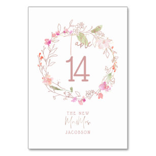 Blushing Romance, Sweetpeas Floral Wreath Table Number