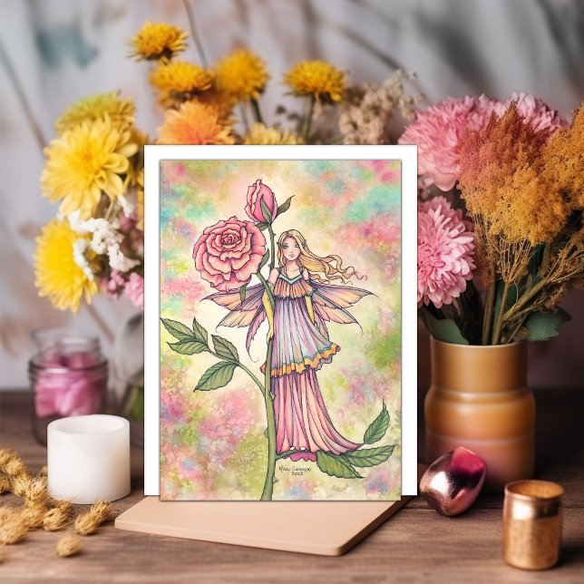 Blushing Rose Fairy Watercolor Art Card (Creator Uploaded)