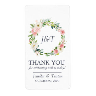 Blushing Rose Navy Blush Floral Wedding Thank You