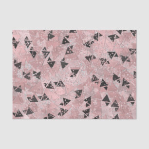 Blushing Rose Pink Gold & Black Triangles Pattern Tissue Paper