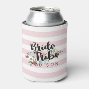 Blushing Rose Watercolor Wedding Bride Tribe Can Cooler