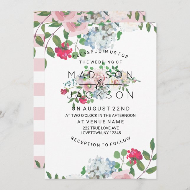 Blushing Rose Watercolor Wedding Invitations (Front/Back)