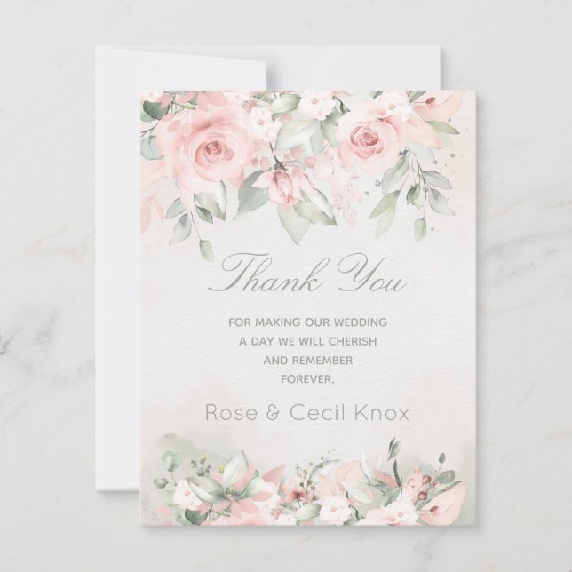 Blushing Rose Wedding Thank You Card (Front)