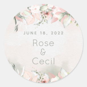 Blushing Roses Wedding Small Round Sticker
