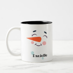 Blushing Snowman Face Personalised Name Holiday Two-Tone Coffee Mug