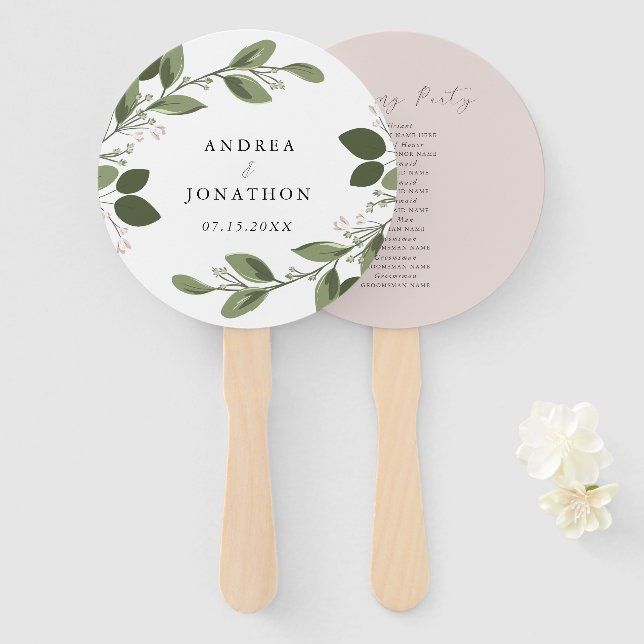 Blushing Sprigs Wedding Hand Fan (Front and Back)