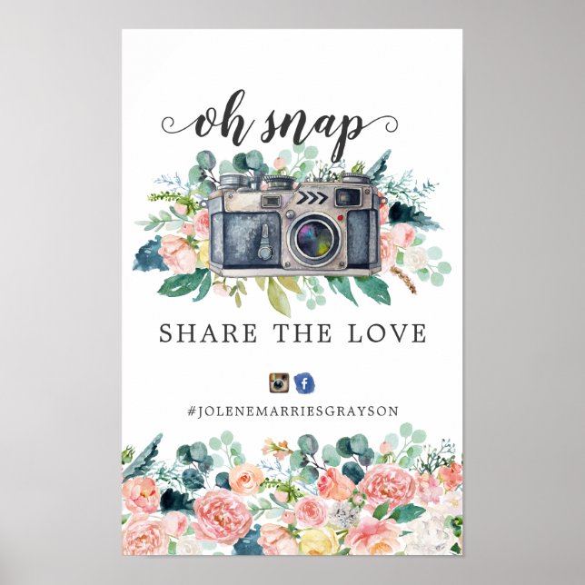 Blushing Summer Floral Wedding Hashtag Sign (Front)