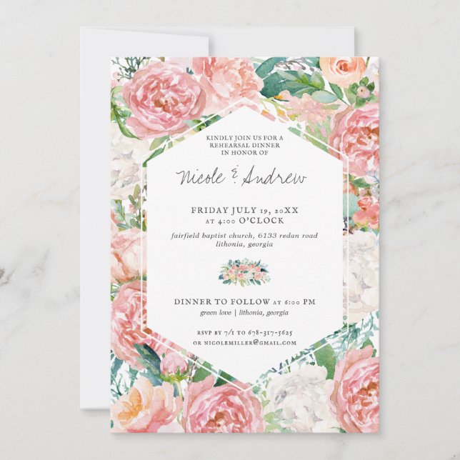 Blushing Summer Floral Wedding Rehearsal Dinner (Front)