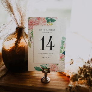 Blushing Summer Floral Wedding Table Number