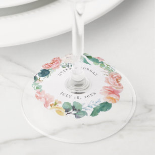 Blushing Summer Floral Wedding Wine Glass Tag