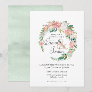 Blushing Summer   Floral Wreath Wedding Invitation