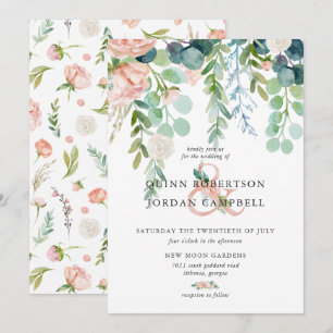 Blushing Summer Watercolor Floral Wedding Invitation