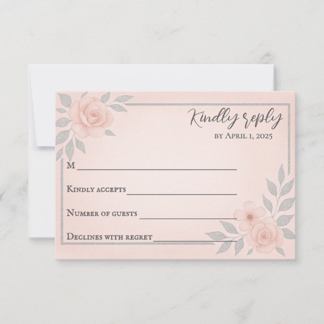 Blushing Vows Traditional Wedding RSVP Card (Front)
