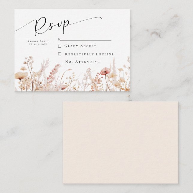 Blushing Wildflowers Wedding RSVP Card (Front/Back)