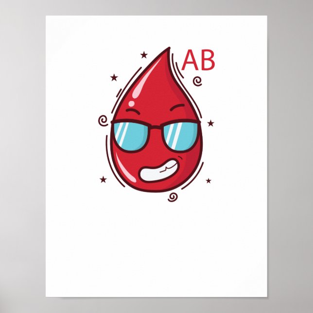 Bluttropfen mit Sonnenbrille Blutgruppe AB Poster (Front)