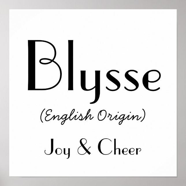 Blysse English Origin With Meaning In White Poster (Front)
