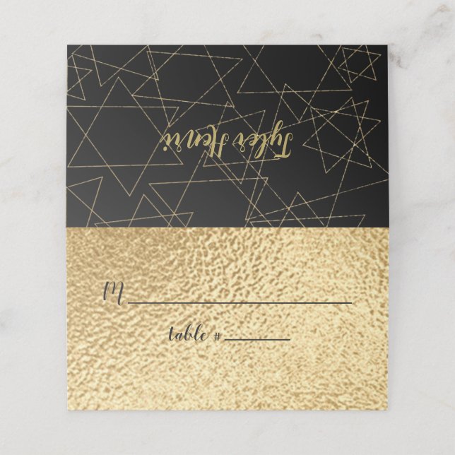 BM Bar an Bat Mitzvah Gold Stars Place Cards (Outside Unfolded)