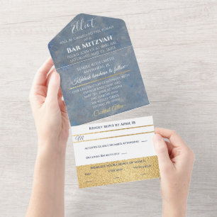 BM Bar Bat Mitzvah Blues Silvers All In One Invitation