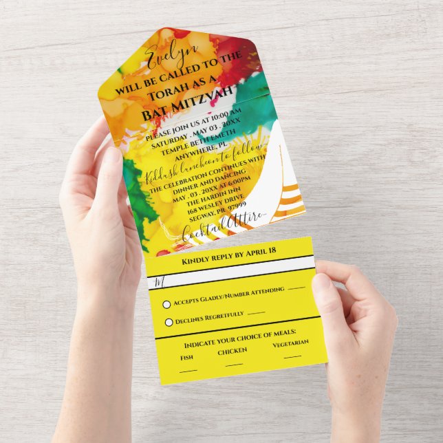 BM Bar Bat Mitzvah Colourful Tallit All In One Invitation (Tearaway)