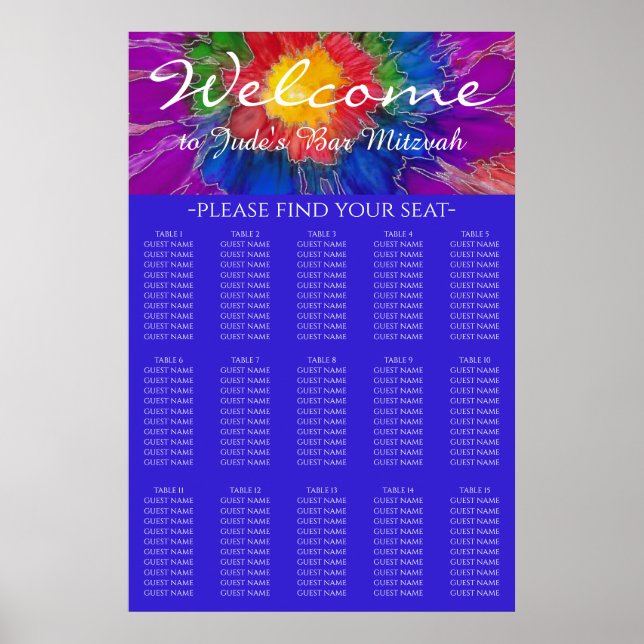 BM Bar & Bat Mitzvah Silvery Floral Seating Chart (Front)