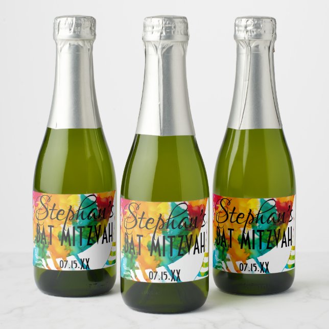 BM Bar Bat Mitzvah Splash of Colour Sparkling Wine Label (Bottles)