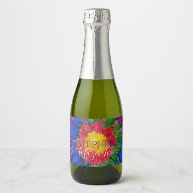 BM Bar Bat Mitzvah Tie Dyed Mini Sparkling Wine Label (Front)