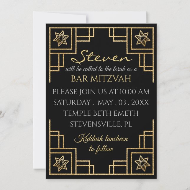 BM Bar or Bat Mitzvah Art Deco Invitation (Front)