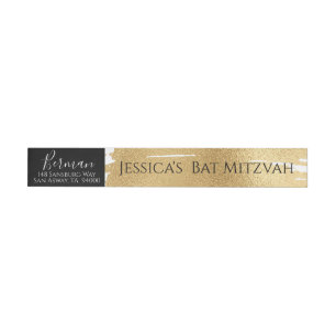 BM Bar or Bat Mitzvah Elegant Gold & Black Wraparound Address Label