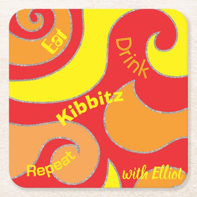 BM Bar or Bat Mitzvah Glitter Swirls Square Paper Coaster (Front)