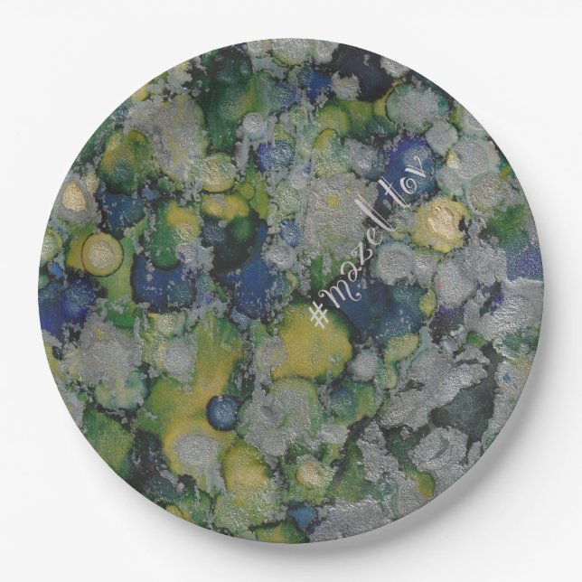 BM Bar or Bat Mitzvah Paper Plate Blues Silvers (Front)