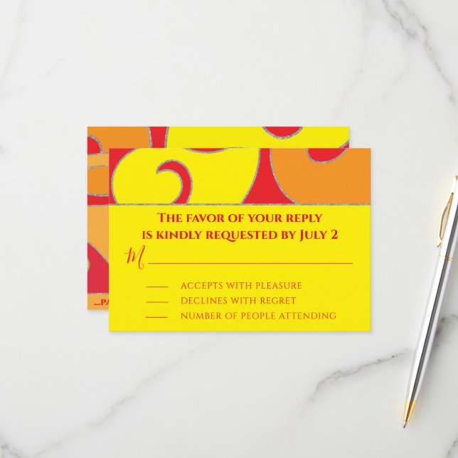 BM Bar or Bat Mitzvah RSVP Silvery Swirls Card (Front/Back In Situ)