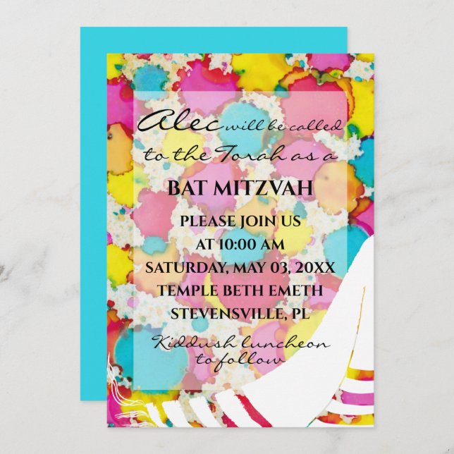 BM Bat Bar Mitzvah Confetti Tallit Invitation  (Front/Back)