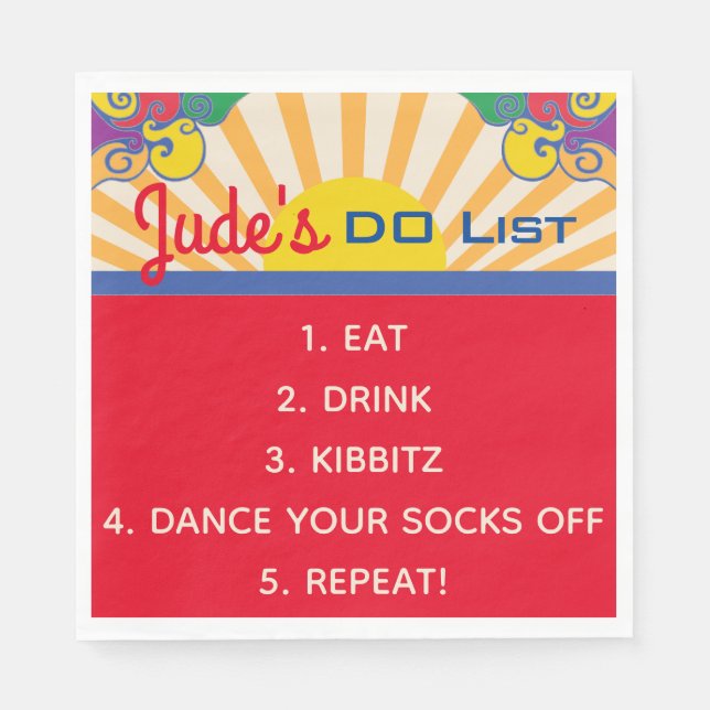 BM Bat Bar Mitzvah Hippie Themed Napkins (Front)