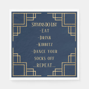 BM Bat Bar Mitzvah Navy Art Deco Napkin