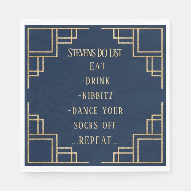 BM Bat Bar Mitzvah Navy Art Deco Napkin (Front)