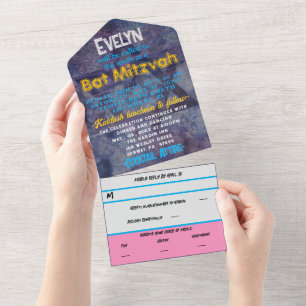 BM Bat Mitzvah Blues and Pinks All In One Invitation