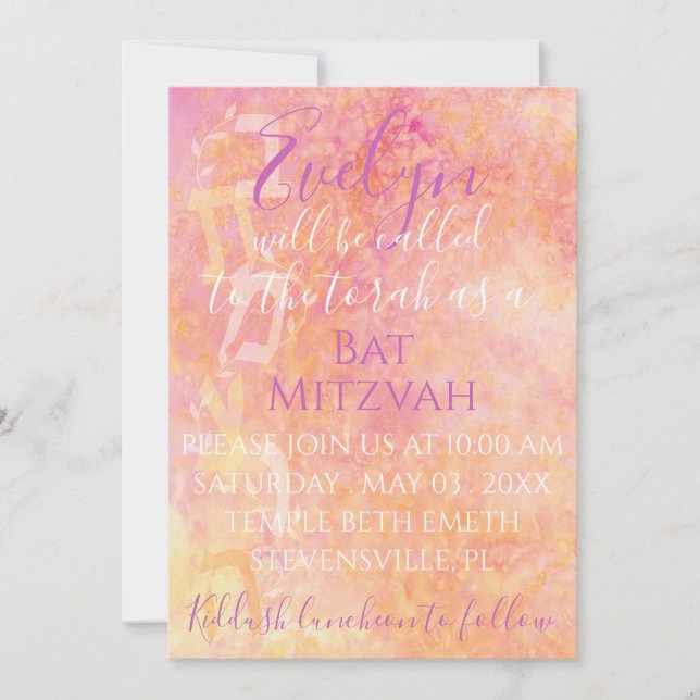 BM Bat N Bar Mitzvah Flowery Subtle Invitation (Front)