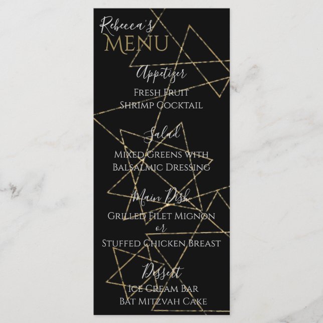 BM Bat or Bar Mitzvah Gold Stars Menu (Front)