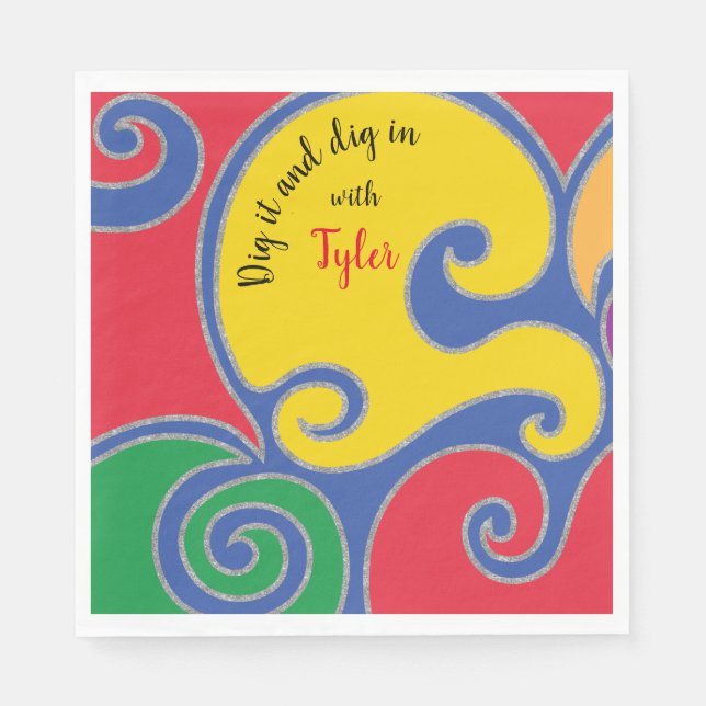 BM Bat or Bar Mitzvah Napkin Glittery Swirls (Front)