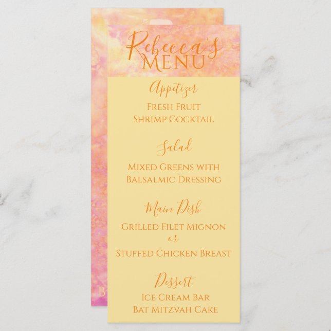 BM Bat or Bar Mitzvah Simply Subtle Food Menu (Front/Back)