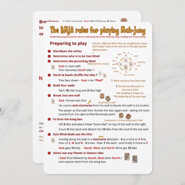 BMJA rules card – Preparing to play (Front/Back)