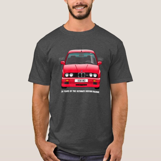 BMW E30 M3 30th Anniversary (Red Evo) White Type T-Shirt (Front)