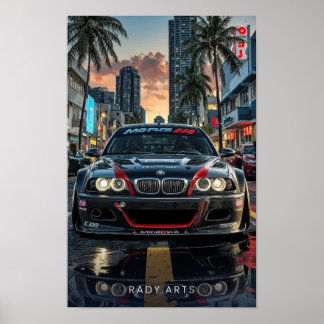 BMW M3 Front View City Streets Art Poster