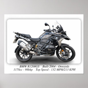 BMW R1200GS Motorcycle - A3 Size Print Poster