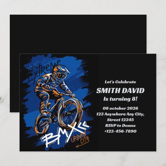 Bmx Bicycle Urban Graffiti streetwear Birthday  Invitation (Front/Back)
