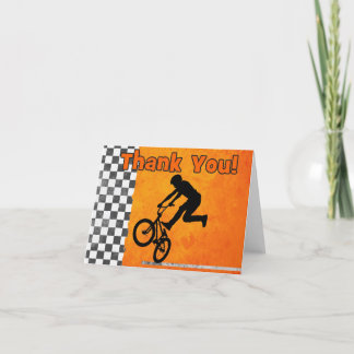 BMX Bike Boys Birthday Party Thank You Note Orange Card